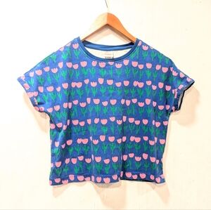 HANNA ANDERSSON Girls Blue and Pink Tulip Short Sleeve Boxy Tee Sizs 10